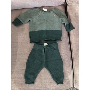 HM Baby Organic Cotton Knit Sweater & Pants‎ Set Green 1-2M Infant Outfit